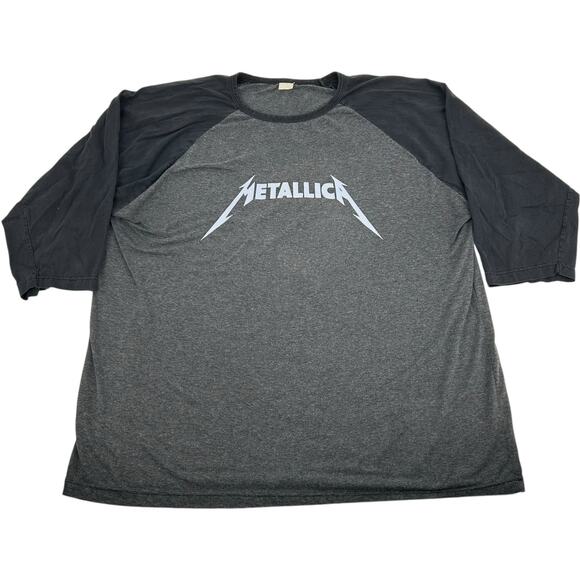 Vintage Men's Black Grey Metallica Spell Out 3/4 Sleeve Raglan Band T-Shirt 2XL - Picture 1 of 7